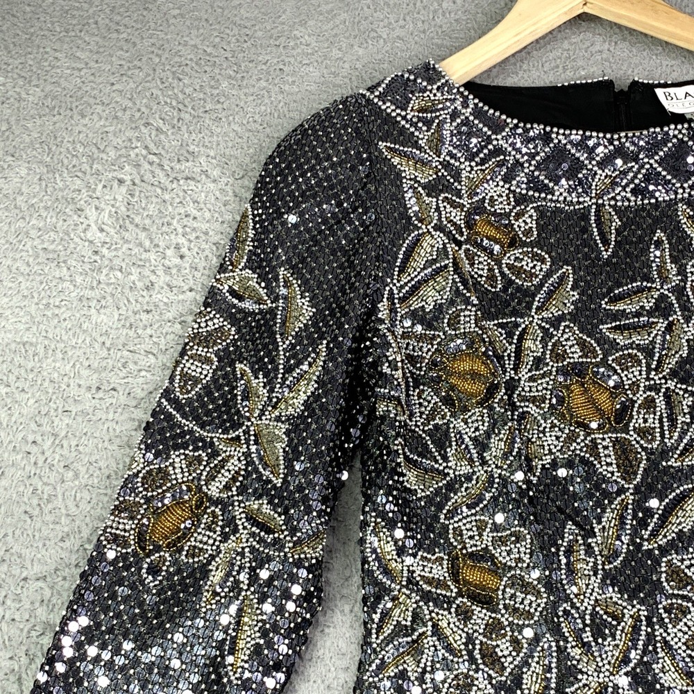Black Tie Oleg Cassini Top Womens Size 8 Beaded Vintage Longsleeve Beautiful - Picture 11 of 14